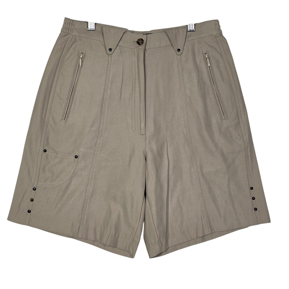 Jamie Sadock Womens Size 6 High Rise Golf Bermuda Shorts Beige Studded Zip